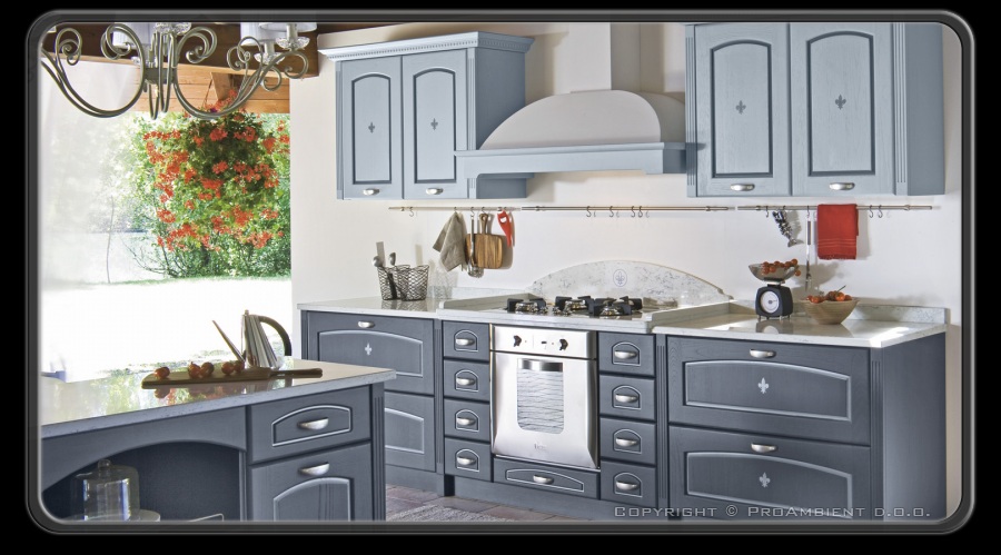 modra kuhinja stil land haus